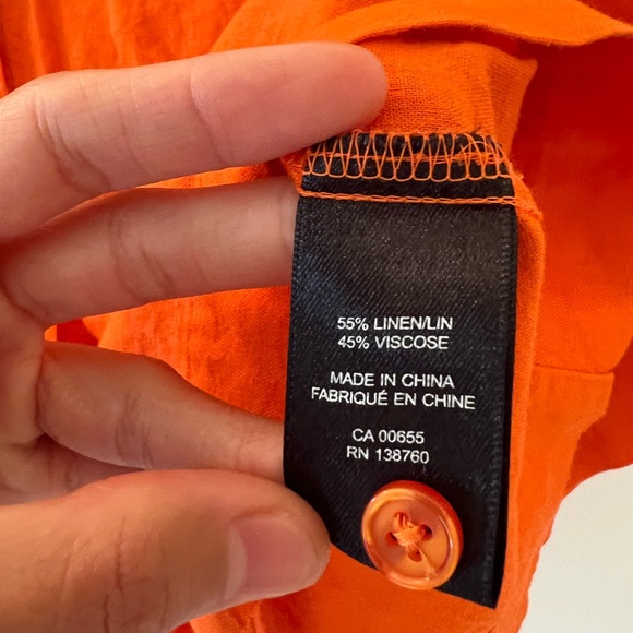 Cropped loose button down shirt LINEN blend - Picture 4 of 7